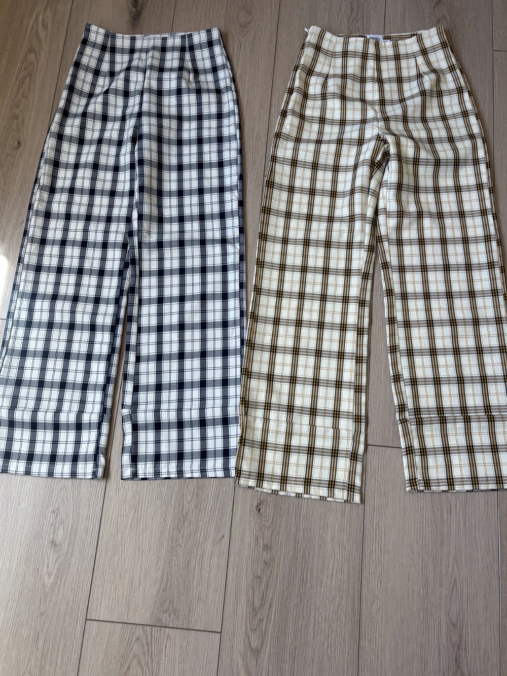 Princess Polly Wide Leg Plaid Pants Duo - Black & Brown Plaids